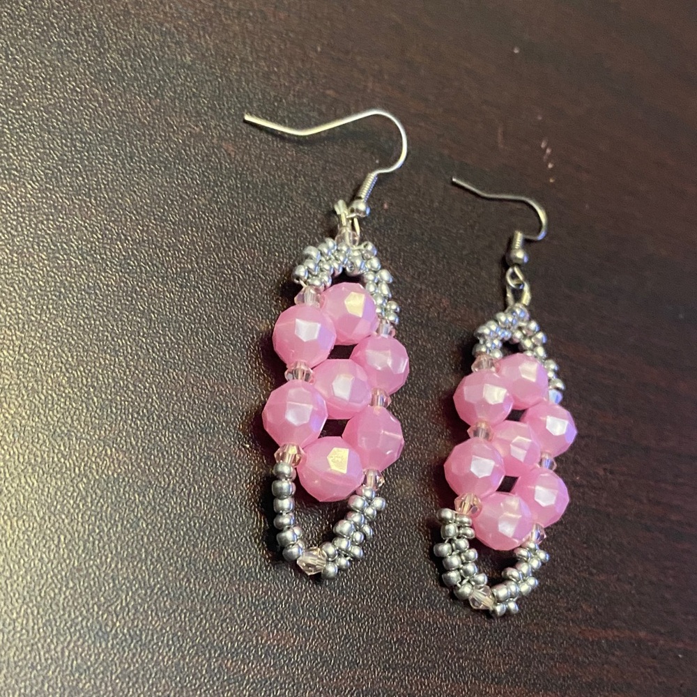 Pink Beaded Earrings with Silver Accents